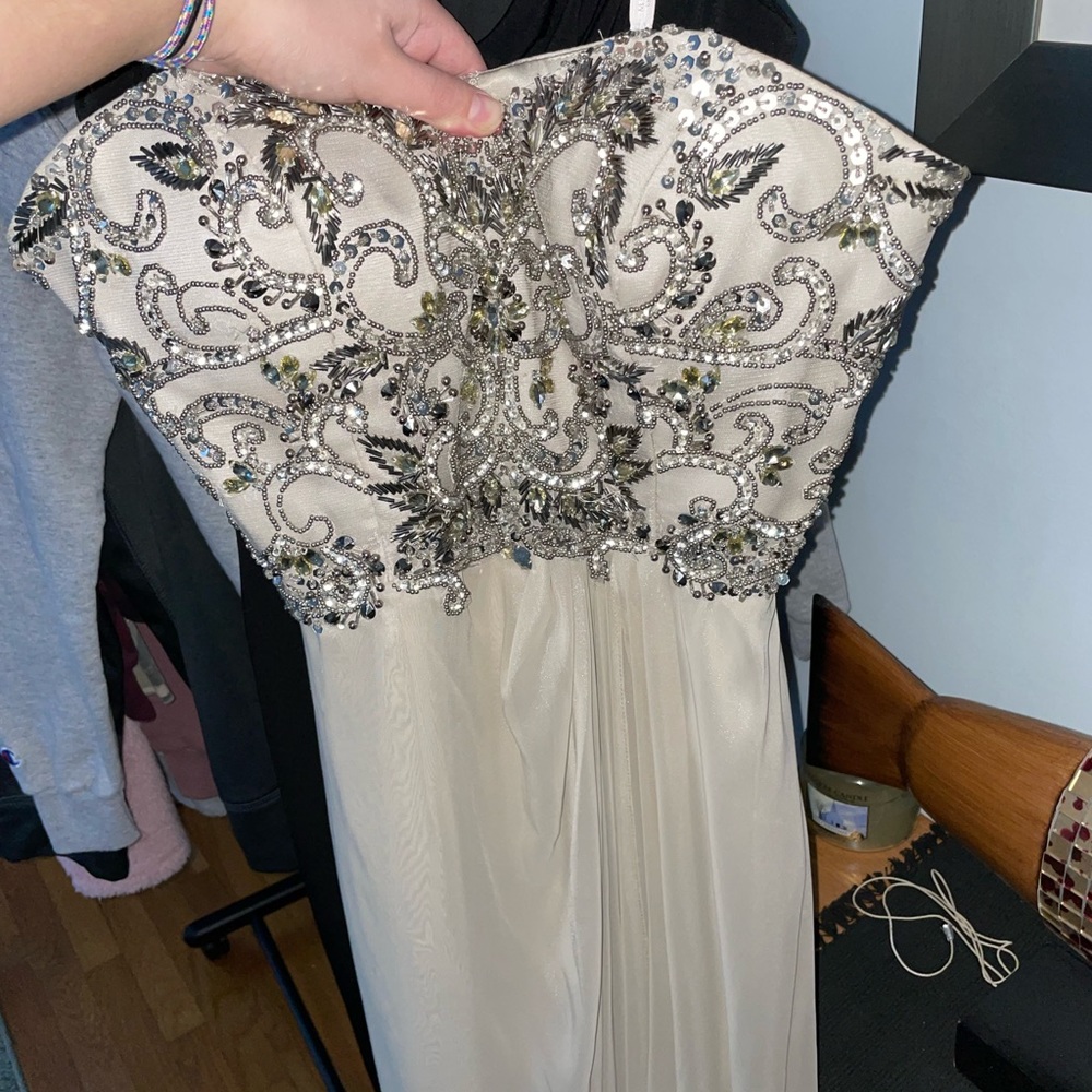 MON SHERI beaded strapless dress